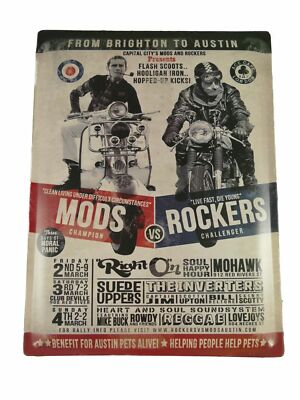 Blechschild ''Mods vs. Rocker'' Roller Motorrad Werkstatt Quadrophenia 40x30cm neu