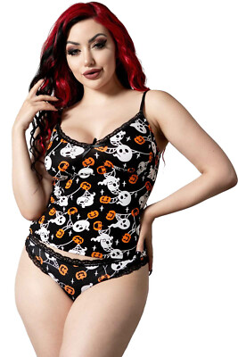 Killstar Gothic Goth Pyjama Camisole Leibchen - Haunted Pumpkin Cami Gespenster