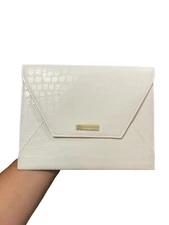 Vintage Ralph Lauren classy envelope clutch white faux croc Gold Inside