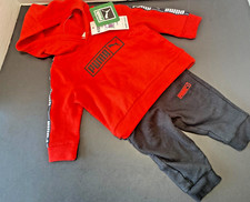 NWT Puma 2-piece Infant Hooded Sweatsuit Jogger Track Red Black 3-6m Cotton