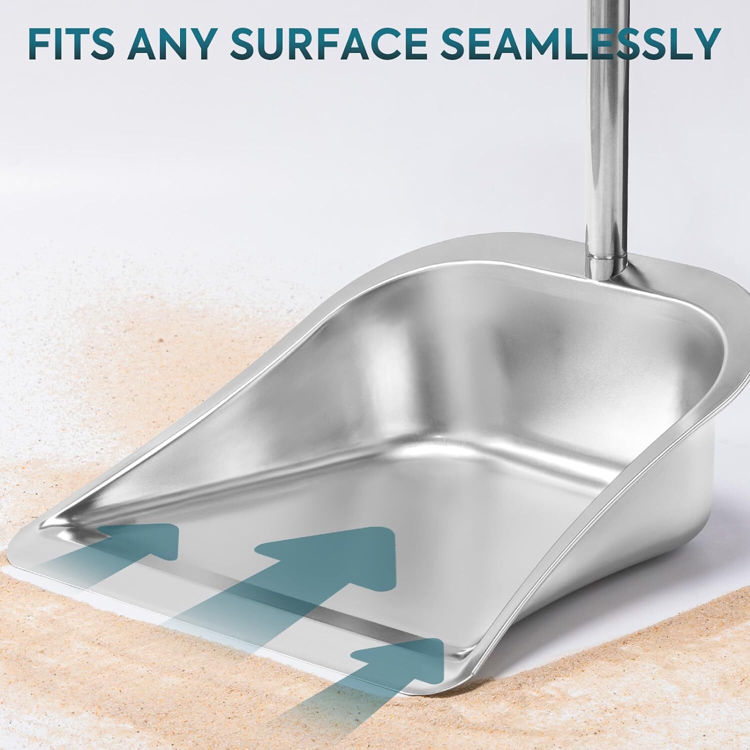 Dust Pans with Long Handle - 35”Heavy Duty Metal Upright Stand up Dustpan - Long