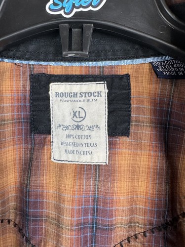 Rough Stock Panhandle XL Orange Plaid Contrast Cuff Pearl Snap Long Sleeve Shirt - Picture 5 of 8