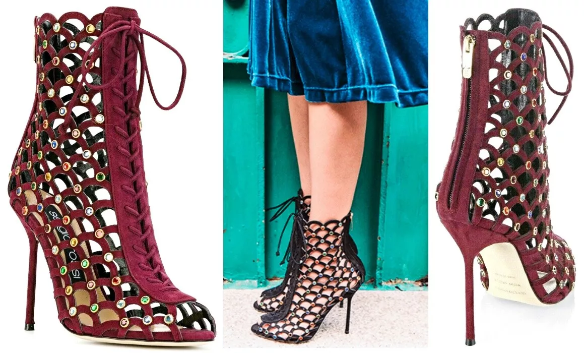 SERGIO ROSSI Mermaid Cage Multicolored Crystals Embellished Ankle Boots 6 1495