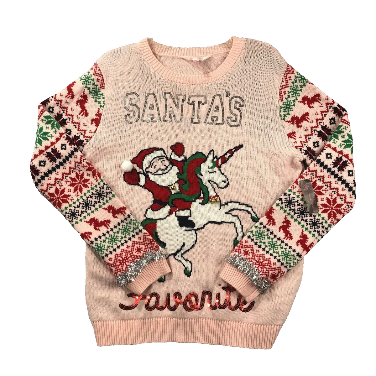 Christmas Sweater XXL Unicorn Santa Riding Pink 3D Ugly No