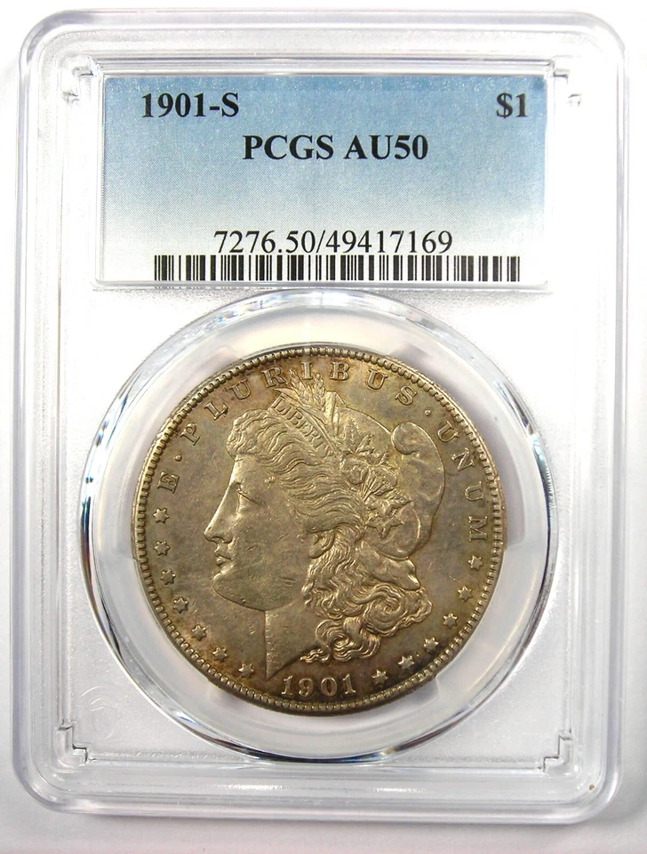 1901-S Morgan Silver Dollar $1 Coin - Rare Date - Certified PCGS AU50 - Rare! - Image 2 of 4