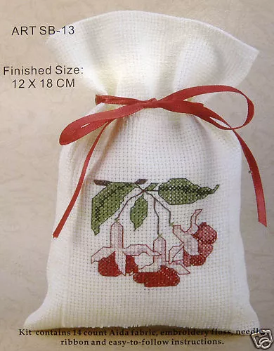 Counted cross-stitch Potpourri Bag kit – Fuschias - Picture 1 of 1