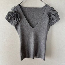 Valentino Roma rose motif V neck knit gray
