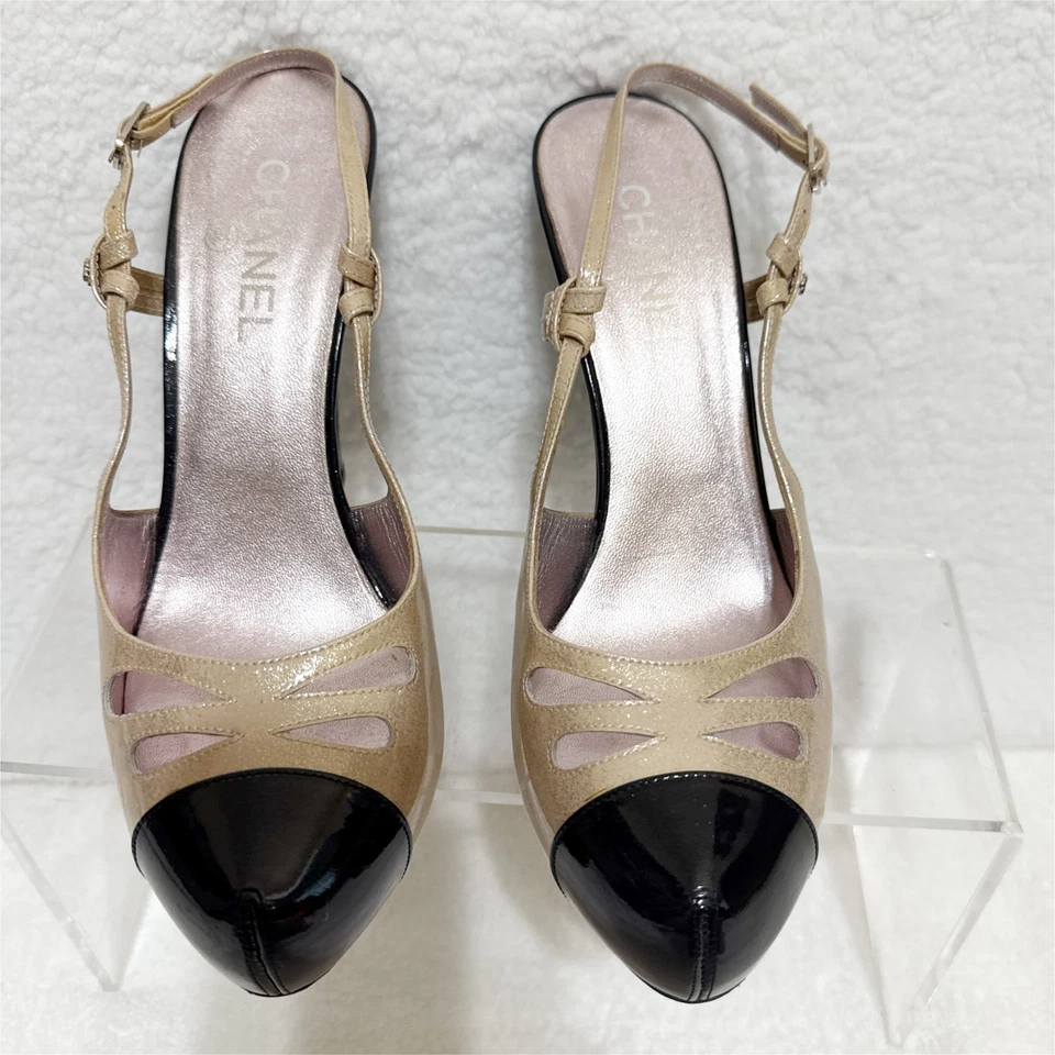 Chanel Tacones Eslinga Trasera en Neutro y Negro con Brillo - Talla EU 41- US 10 Foto 3 de 4