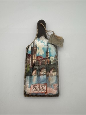 Chech Republic Handmade Wooden Plaque Souvenir 9  X 3.75  Praha Bridge Scene