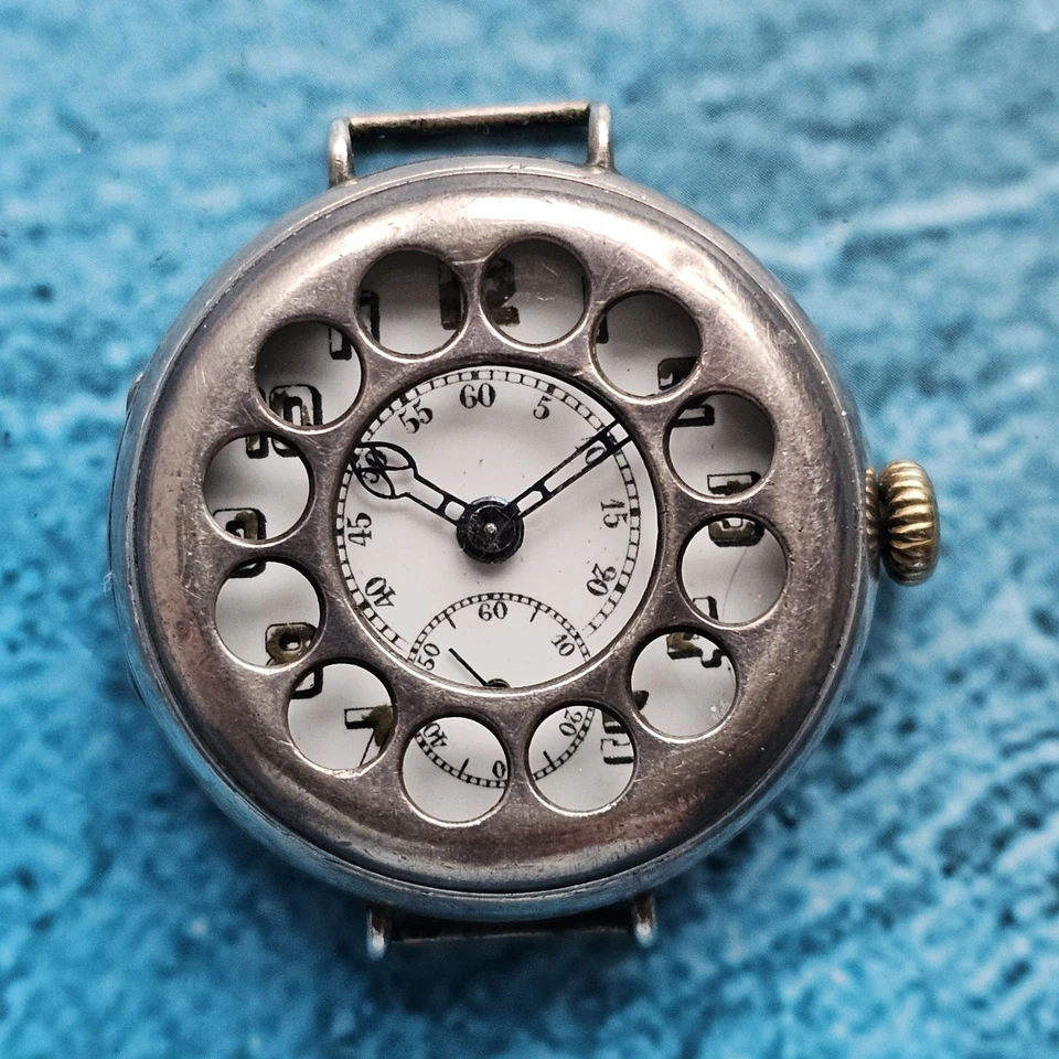 Men's WWI Silver Trench Military Watch Integrated "Telephone" Shrapnel Guard - image 3 of 4