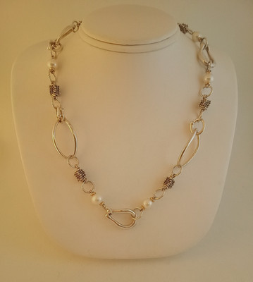 Michael Dawkins pearl sterling silver 14k gold necklace modernist 18'' long