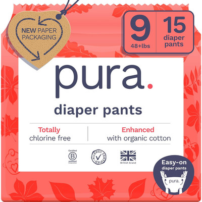 Pura Hypoallergenic Diaper Pants Size 9 (48+ Lbs) Overnight, up to 12 Hours Leak