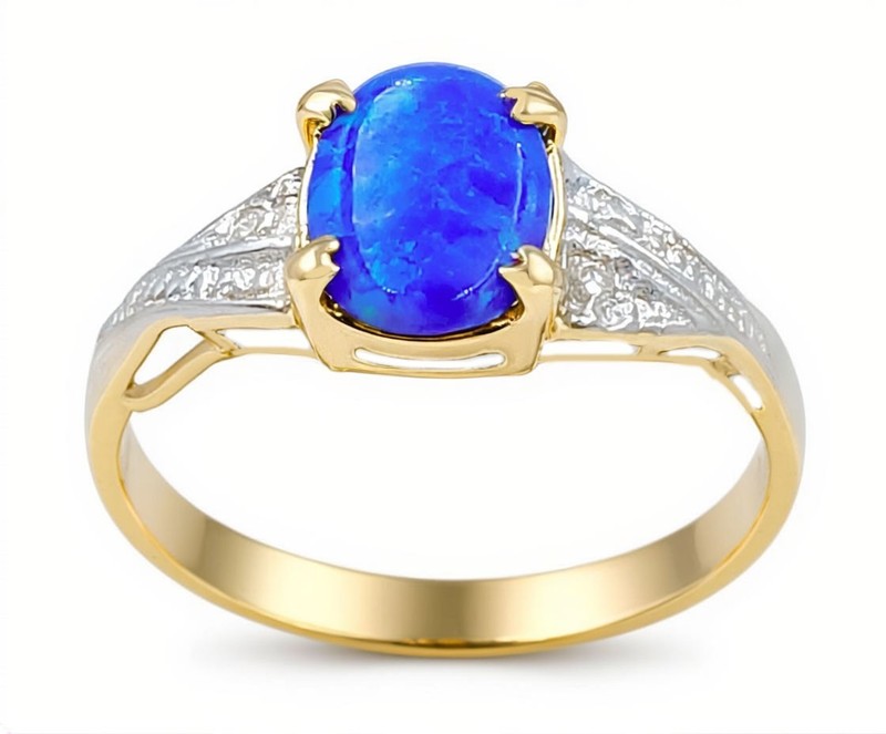 GENUINE 1.04 Cts OPAL & DIAMOND RING 10K  SOLID GOLD - Free Appraisal - NWT