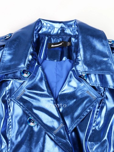 Spring Autumn Women Long Shiny Reflective Patent Leather Trench Coat Overcoat - 第 5/21 張圖片
