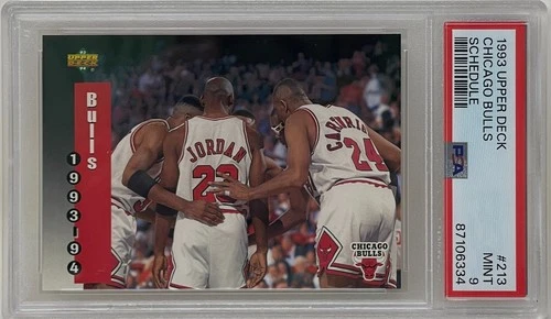 Michael Jordan 1993 Upper Deck Chicago Bulls Schedule Basketball Card #213 PSA 9
