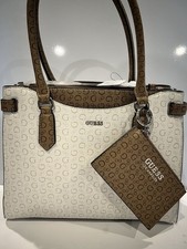 GUESS Womens Dixon White Tan Logo Print Handb...