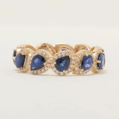 2.12ct Pear Natural Sapphire Diamond Halo Ring 14k Gold Gemstone Eternity Ring