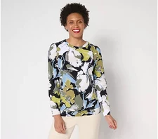 Denim & Co. Active Floral or Ombre French Terry Pullover Womens New A687895