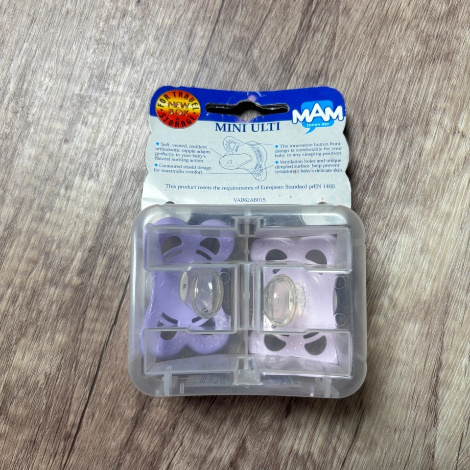 MAM Loves Me Mini Ulti Silicone Sassy Pacifiers 0-4 Months Lavender, RARE, VTG - Image 4 of 4