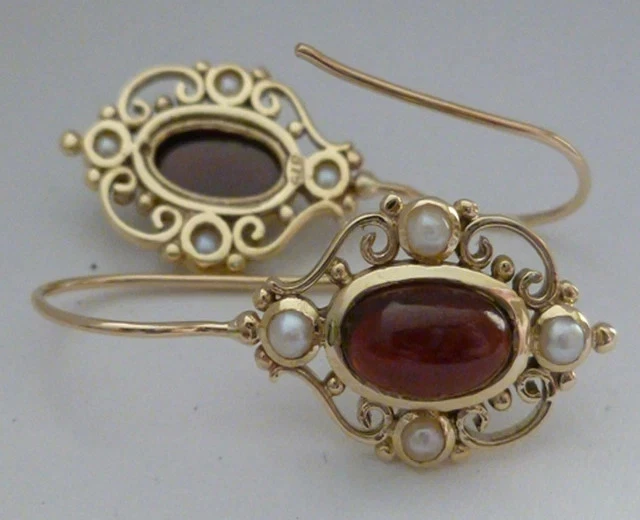 Drop Dangle Earrings 14K Yellow Gold Plated Simulated Oval Cut Garnet Earrings - Image 2 of 4