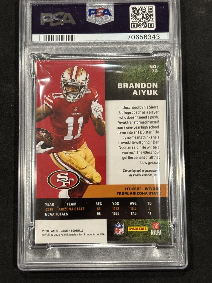 2020 PANINI Zenith BRANDON AIYUK Gold Artist Proof /10 ROOKIE AUTO 49ers - Image 3 of 3