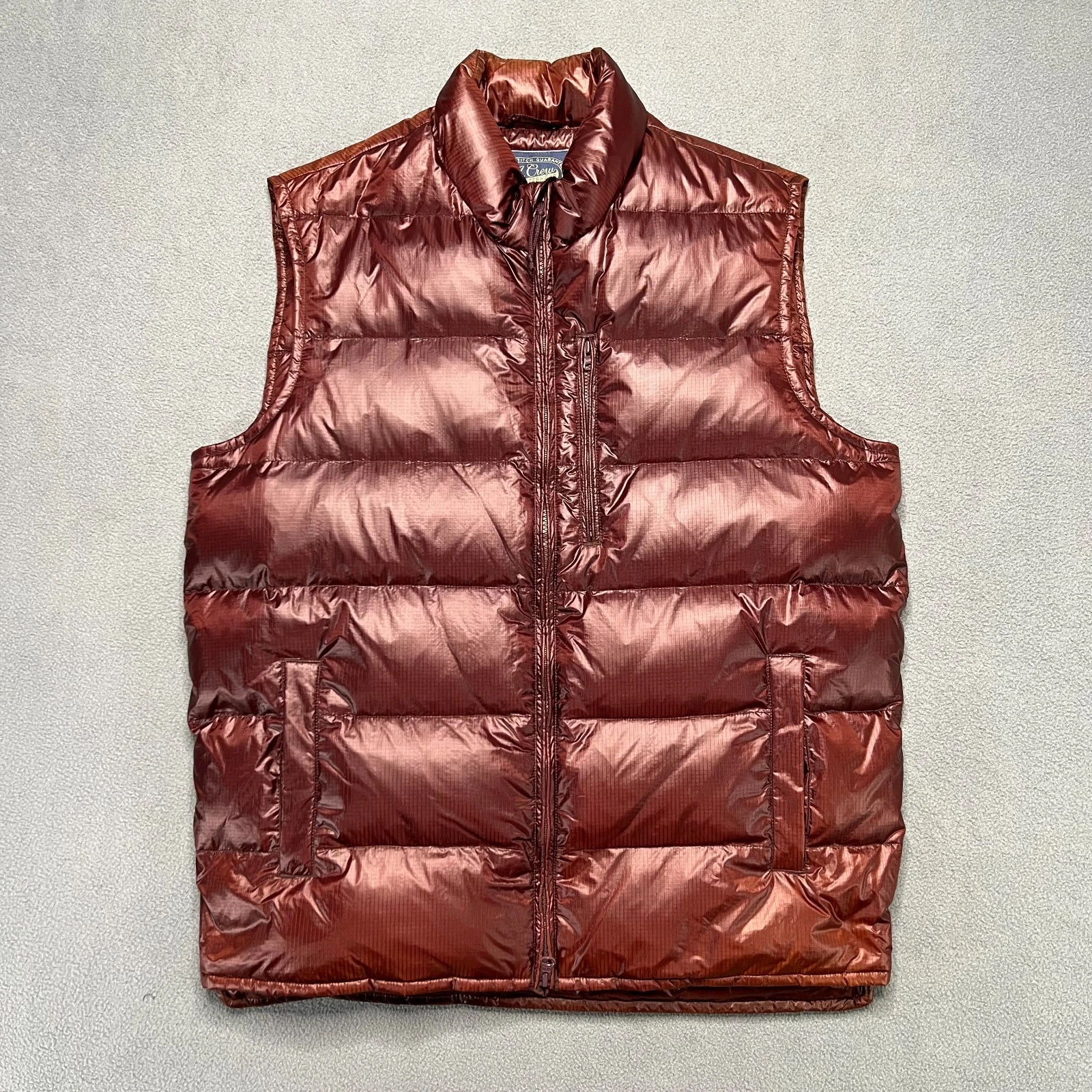 J Crew Puffer Down Vest Mens Medium Red Burgundy Ripstop Outdoor Hiking
