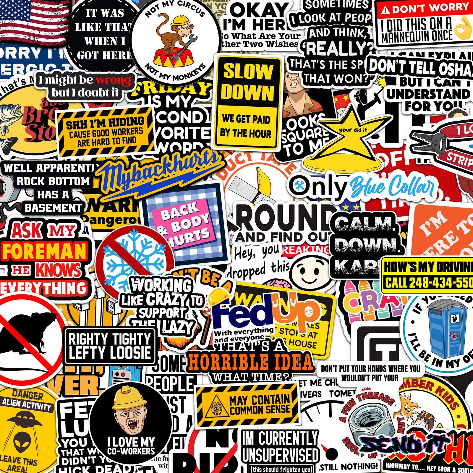 Funny 166PCS Sarcastic Hard Hat Stickers for Adults Waterproof Multi