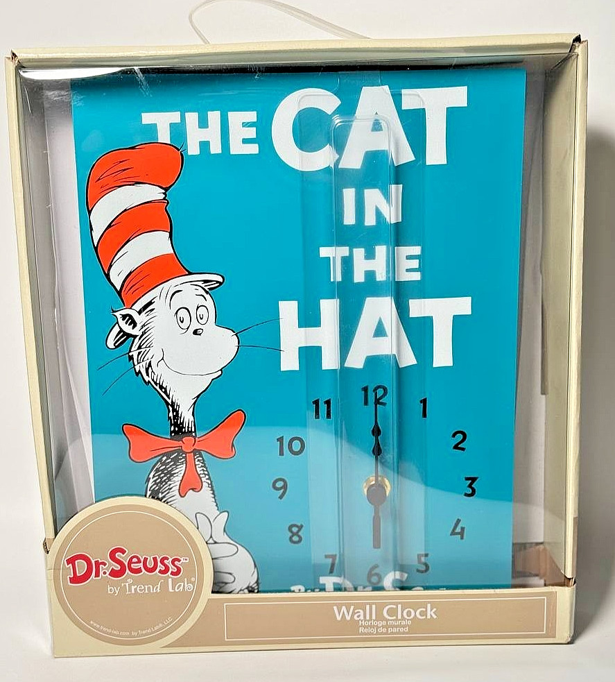 Trend Lab Dr Seuss The Cat in the Hat Wall Clock Kids Room Wooden Nursery NIB