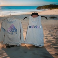 ADIDAS GIRLS LONGSLEEVE HOODIE TSHIRT AND TANK LOT OF 2 SIZE LARGE/14