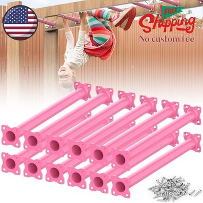 16.5 Inch Monkey Bars Kit Playground Ladder Rungs for Backyard (Pink, 12 Pcs)