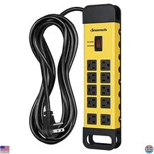 10-Outlet Metal Surge Protector Power Strip, 15Ft Cord, 1440J, Wall Mountable