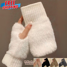 1 Pair Half Finger Gloves Winter Knit Warm Stretchy Mittens Fingerless Glove