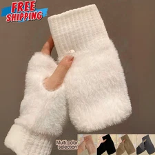 1 Pair Half Finger Gloves Winter Knit Warm Stretchy Mittens Fingerless Glove