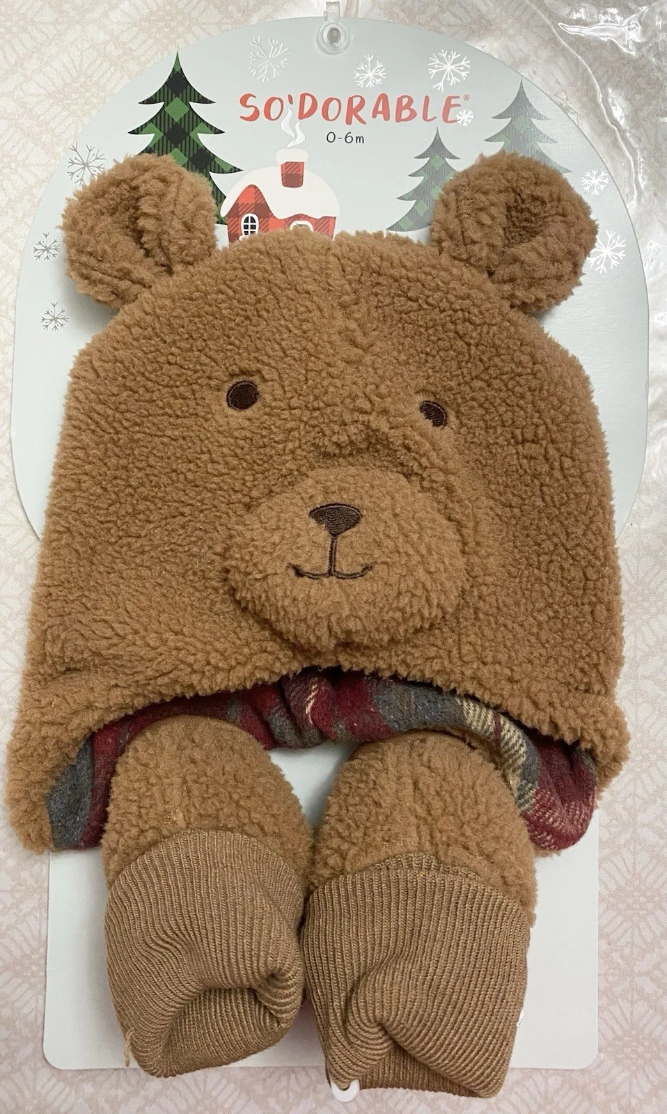 New Infant Plush Bear Trapper Hat and Mittens set by So'Dorable