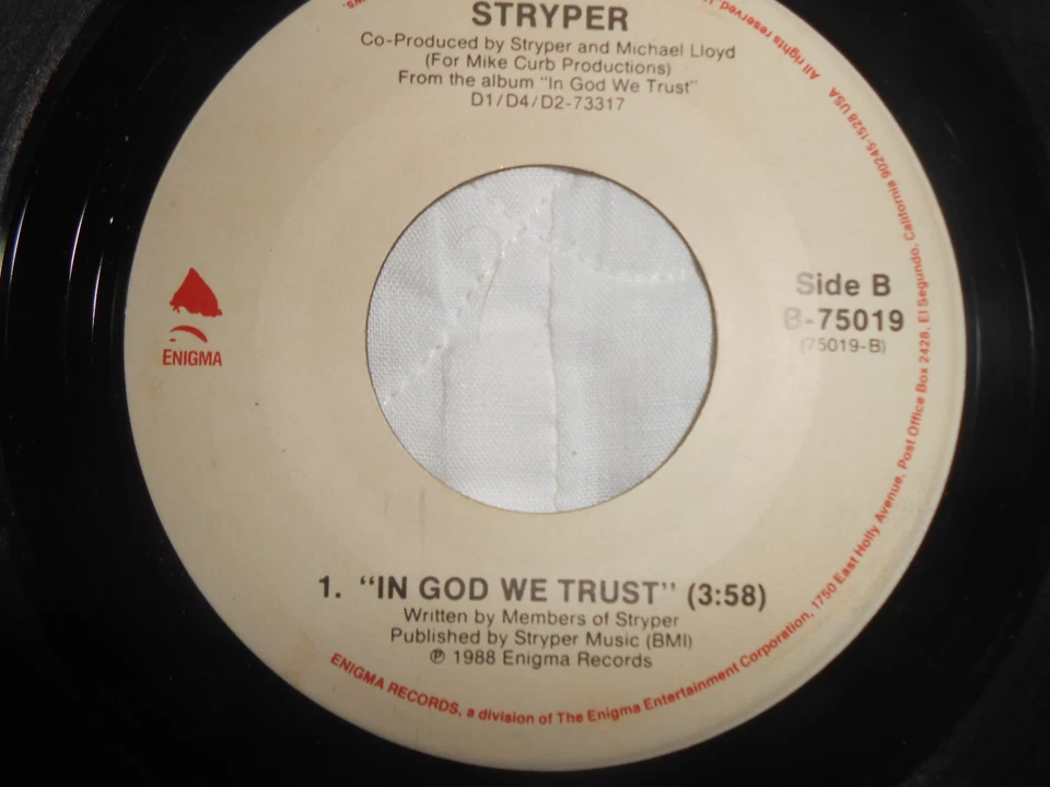 STRYPER~"ALWAYS THERE FOR"~Orig. 1988~HARD ROCK~HEAVEY METAL~7'' 45rpm~ENIGMA~M- - Image 2 of 2