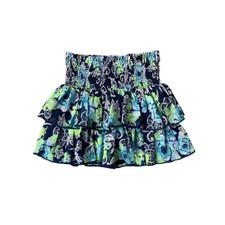 Girls 8 Justice Navy Blue  Lime Green Floral Ruffle Skirt Bloomers Stretch