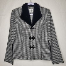 Vintage DANNY NICOLE Houndstooth Blazer w/ Faux Fur Collar