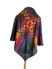 Vintage Geometric Basketweave Print Scarf Colorful Abstract Square Wrap A9