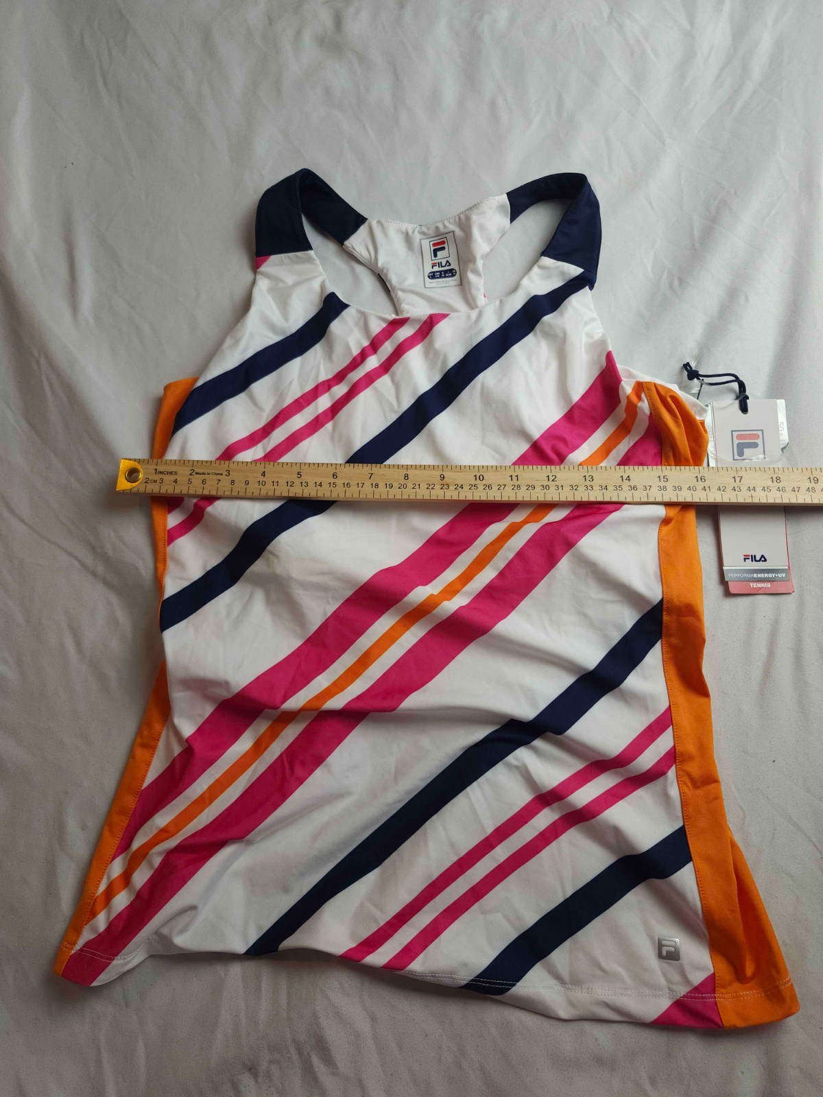 Fila Performance Tank Top Womens Large White Striped Racerback Tennis UPF50+ NWT