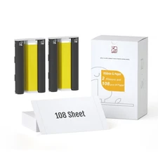 108 Sheets 4x6 Photo Paper, Two Ribbons, Fits CP4100, CP4000L Printer, Set