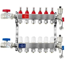 Radiant Heat Manifold, 6 Loop PEX Tubing Manifolds with Outlets, for Hydronic...