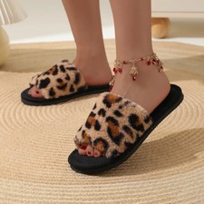 Women's Warm Plush Cotton Slippers Fluffy Indoor Winter Shoes Non-Slip EVA Flats
