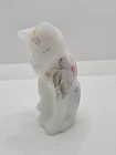 Fenton Hand Painted Grooming Cat Satin Opal White Dew Drop Jewels