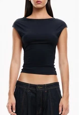 Lioness Uno Open Back Top in Onyx Black Tie Back Womens Size XL NEW