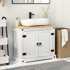 WALPLUS Sink Cabinet White Pine Wood Bathroom Vanity Storage Unit