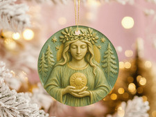 Winter Goddess Sun Disc Ornament Ceramic Yule Pagan Decor Spiritual Gift