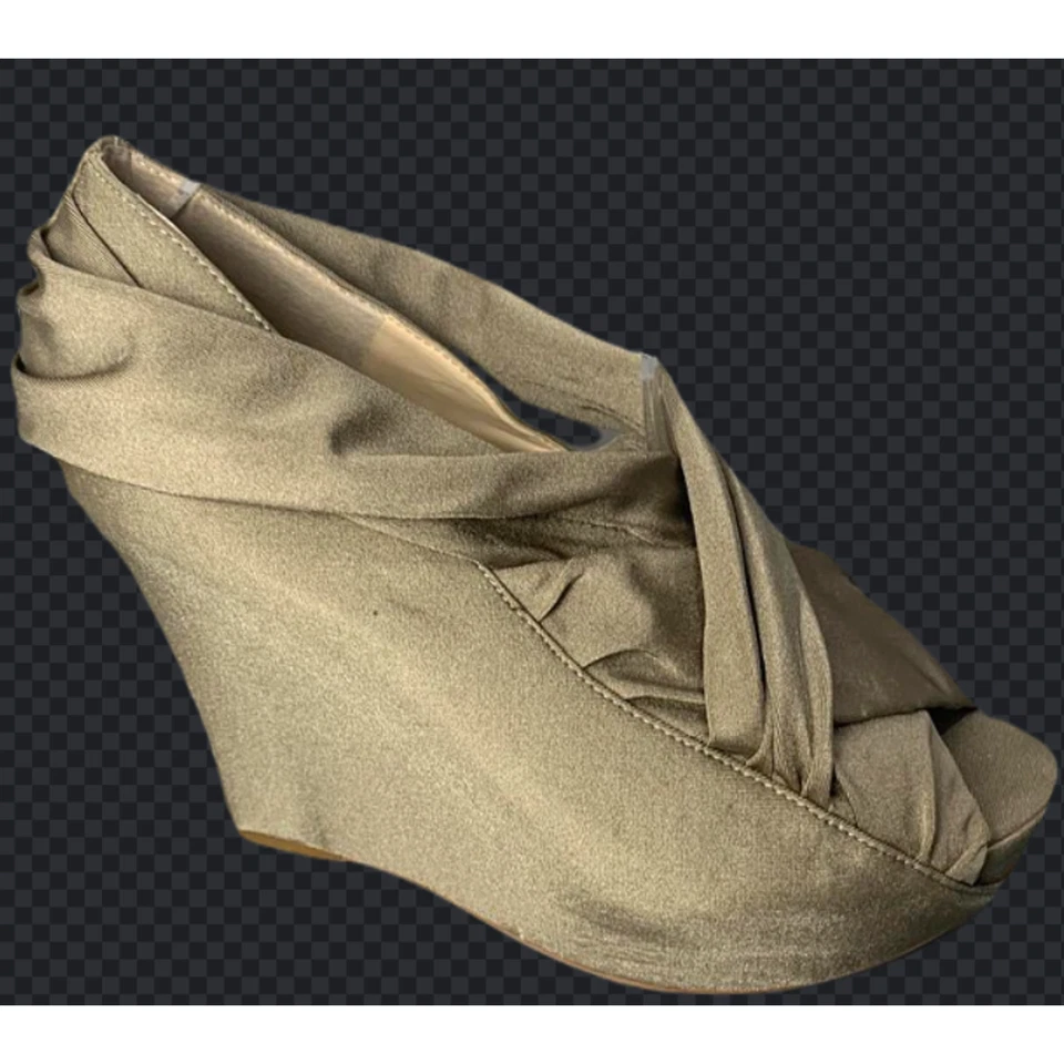 Boutique 9 Womens Olive Green Peep Toe Wedge Sandals Size 9.5 - Image 4 of 4