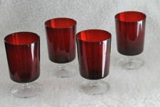 4  Ruby Red Cut to Clear Luminarc Arcoroc France 8 oz Stemmed Glass vtg lot
