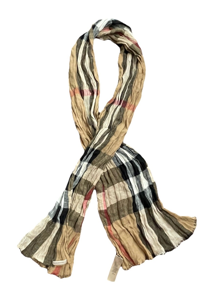BURBERRY Linen Rectangle Scarf Giant Exploded Check Pattern