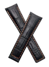 22/18 mm BLACK/ORANGE CROCODILE-STYLE LEATHER STRAP fits TAG Heuer MONACO LS/24